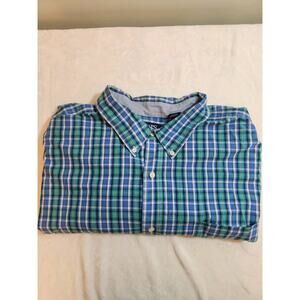 Chaps Shirt Mens 4XB 4XL Big Blue Plaid Short Sleeve Preppy Summer Beach